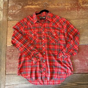 Vintage Pearl-Snap Red Plaid Men’s Shirt / Size XL